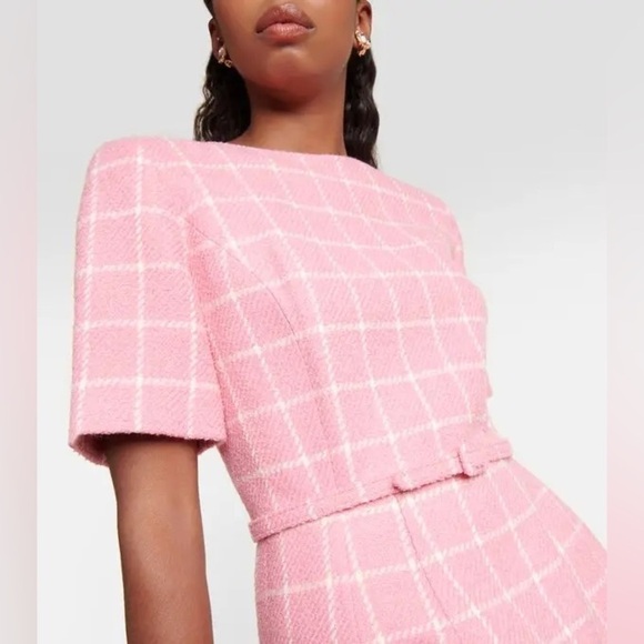 OSCAR DE LA RENTA Fall 2023 Pink & White Windowpane Tweed Boucle Dress Sz 10 NWT - Picture 4 of 15